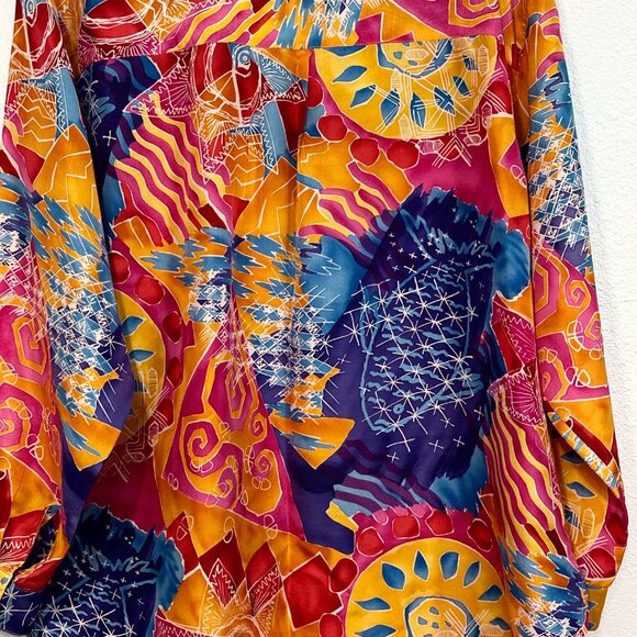 Silk Club Blouse VTG MultiColor 100% Silk Button Front Long Slvs Pocket Size 3XL - Picture 7 of 10